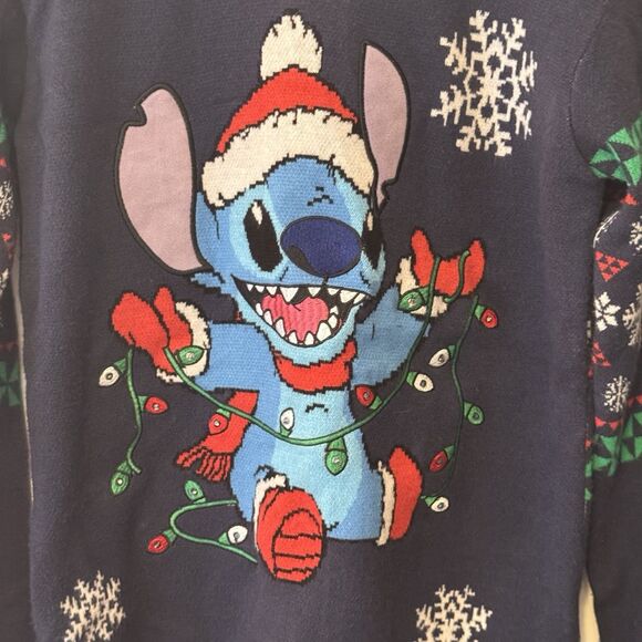 Disney Lilo & Stitch Christmas Sweater XS Lights Up Holiday Ugly Sweater Navy - Picture 5 of 9